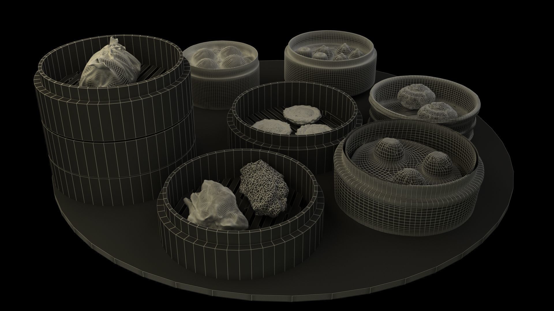 Chinese  dim sum with bamboo steamer  Low-poly 3D model_2