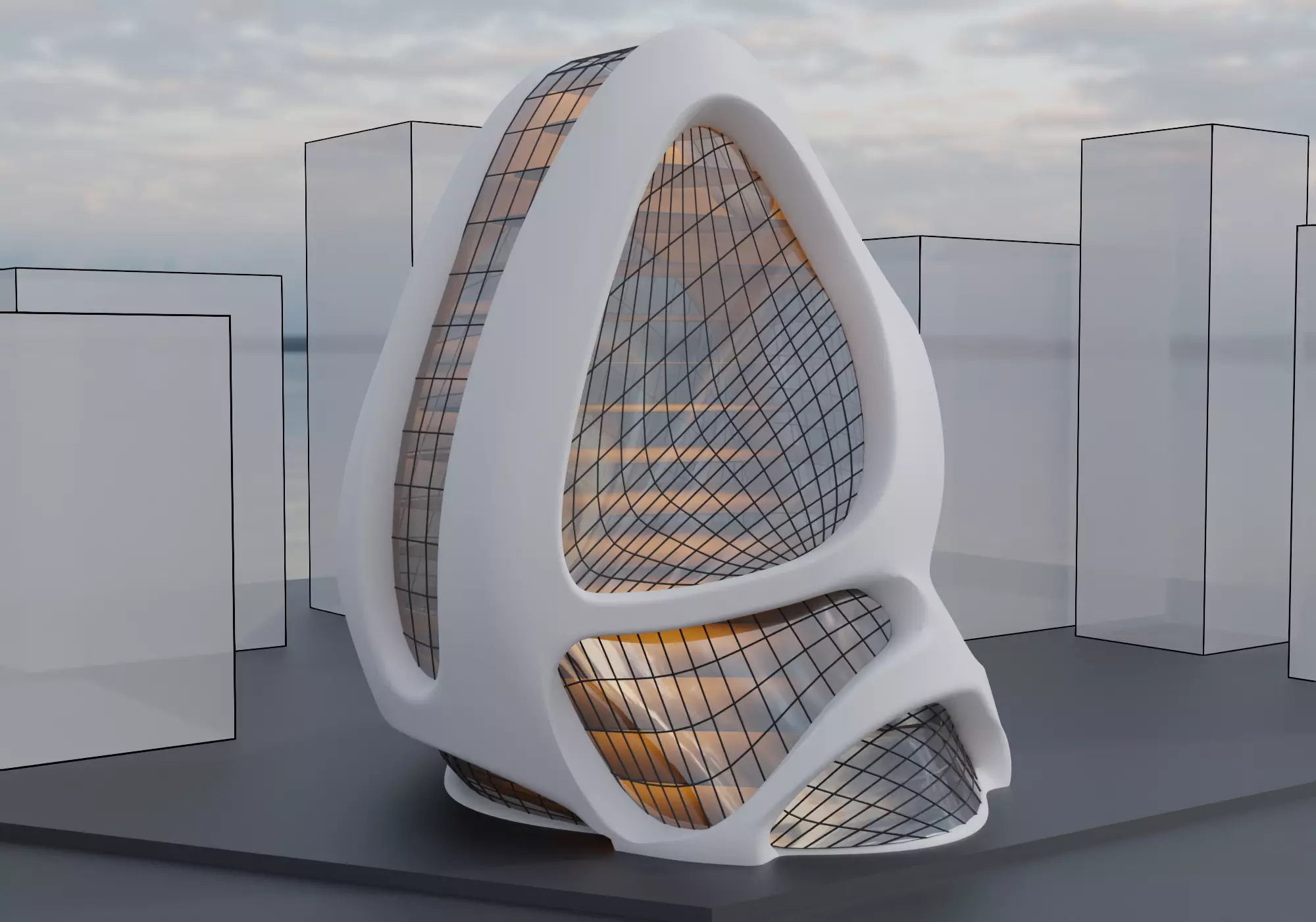 City Build futuristic Exterior Concept Scene 3D model Free 3D model