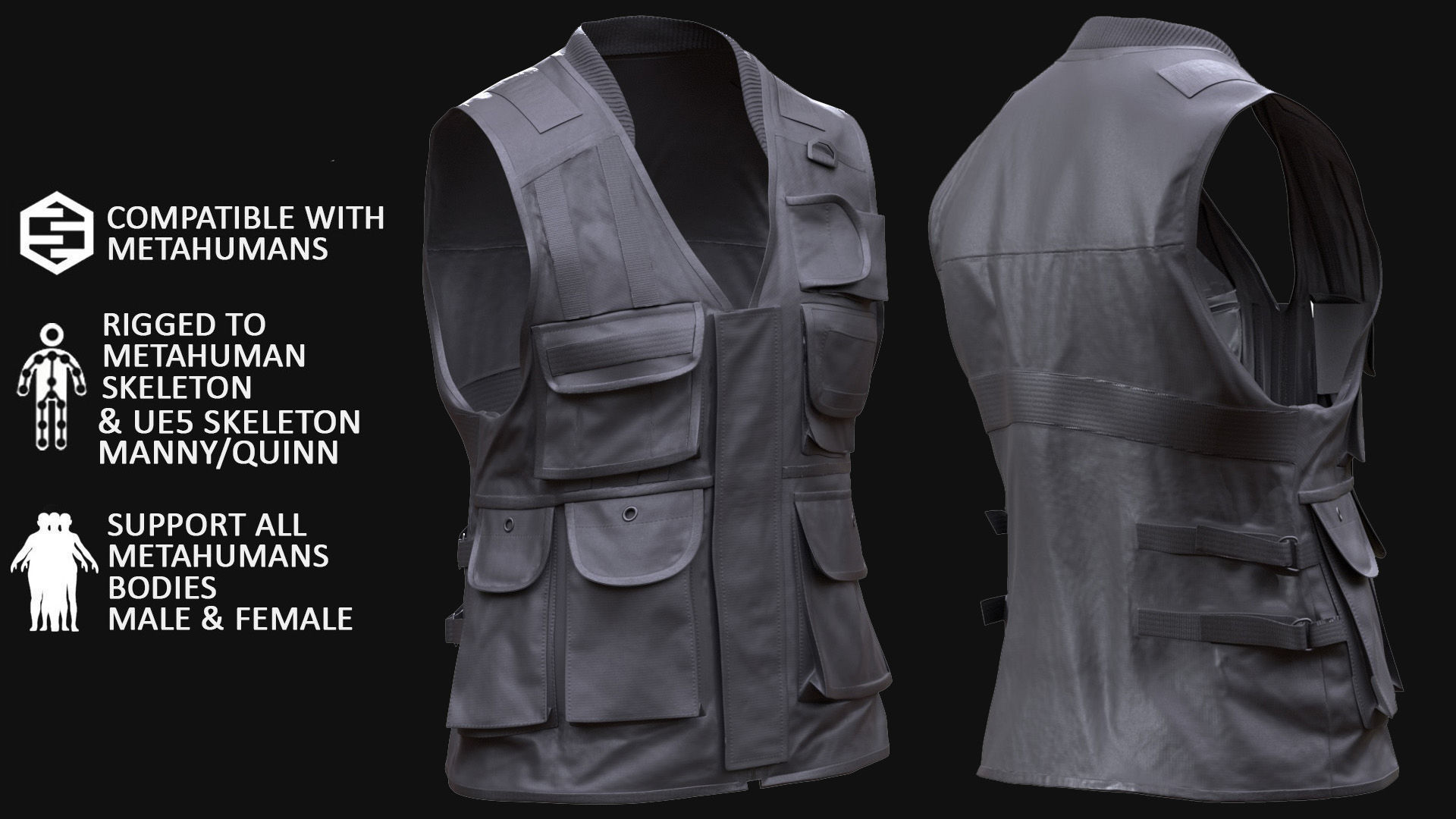 Vest 181 - All MH Bodies - UE5 Skeletons - Rigged Low-poly 3D model_2