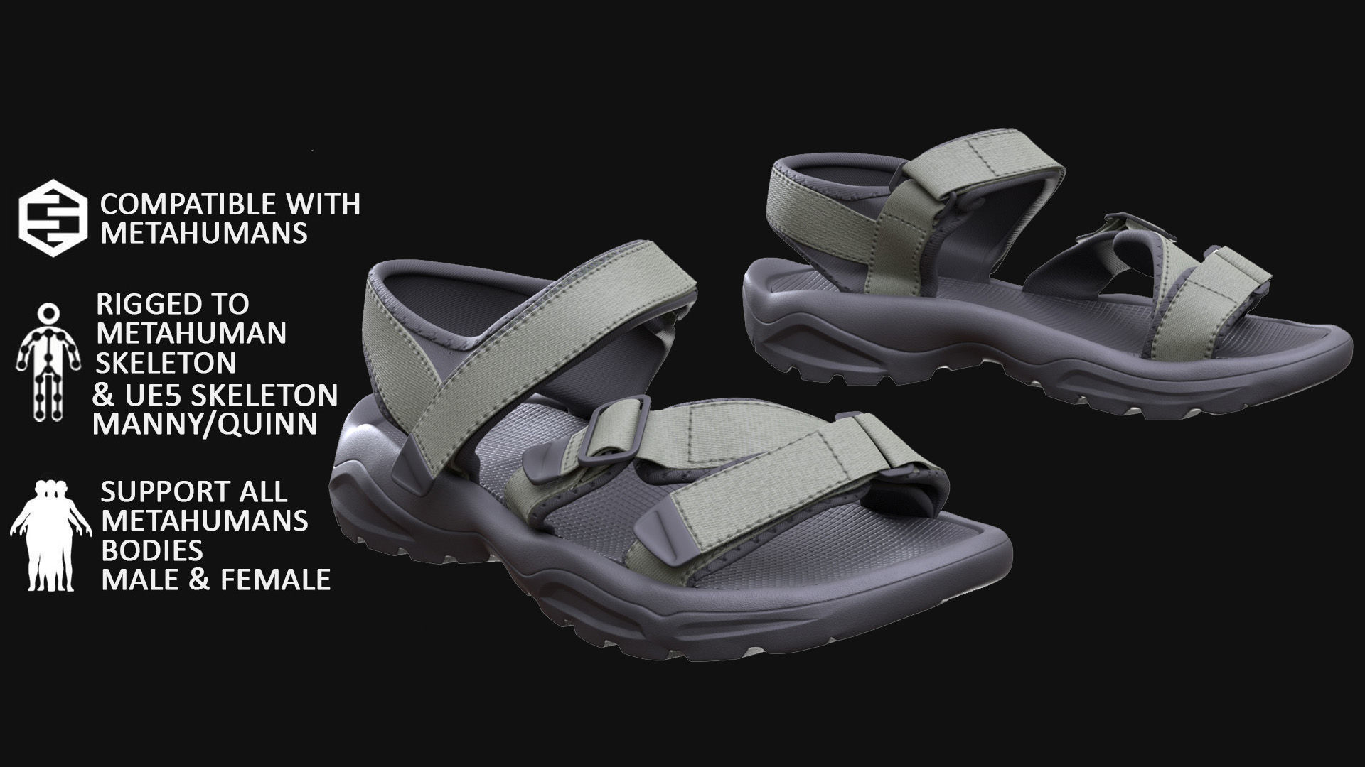 Sandals 180 - All MH Bodies - UE5 Skeletons - Rigged Low-poly 3D model_2