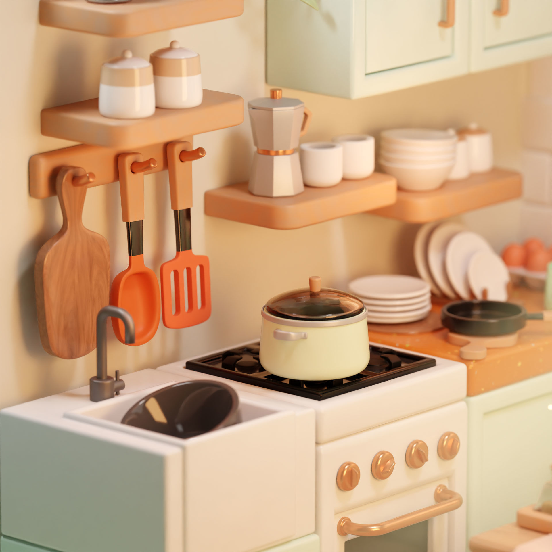 Low Poly Isometric Kitchen 3D model_3
