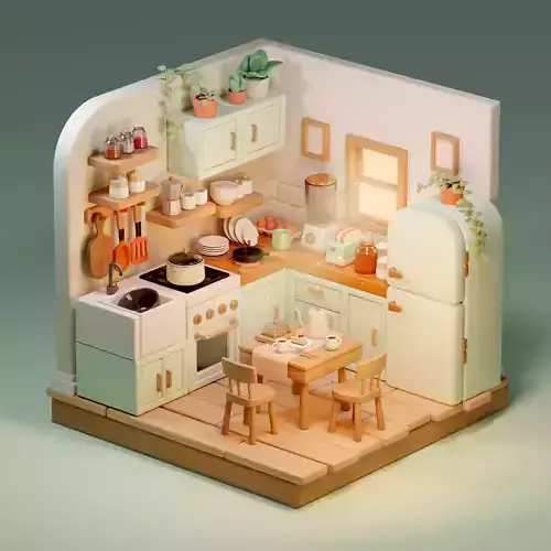 Low Poly Isometric Kitchen 3D model