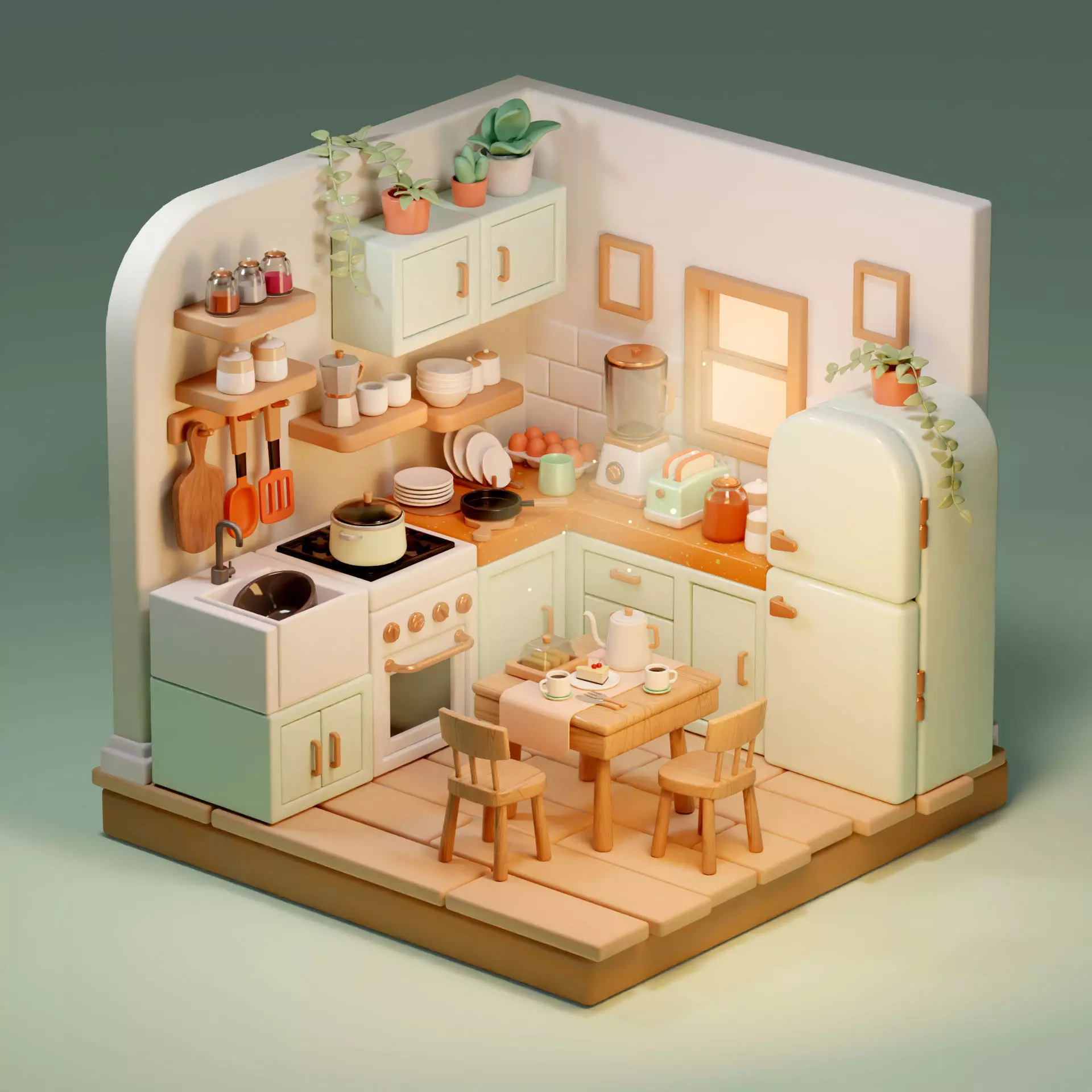 Low Poly Isometric Kitchen 3D model_0