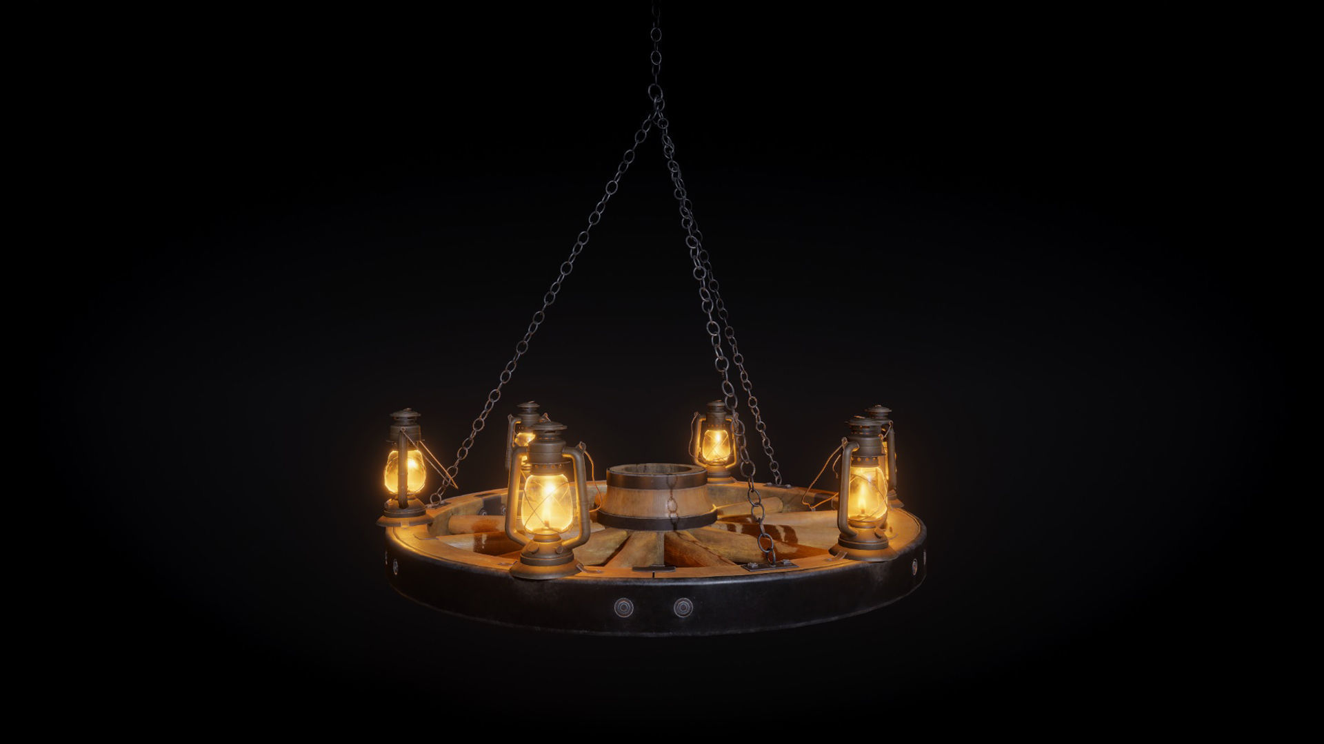 Wagon Wheel Chandelier 02 Low-poly 3D model_4