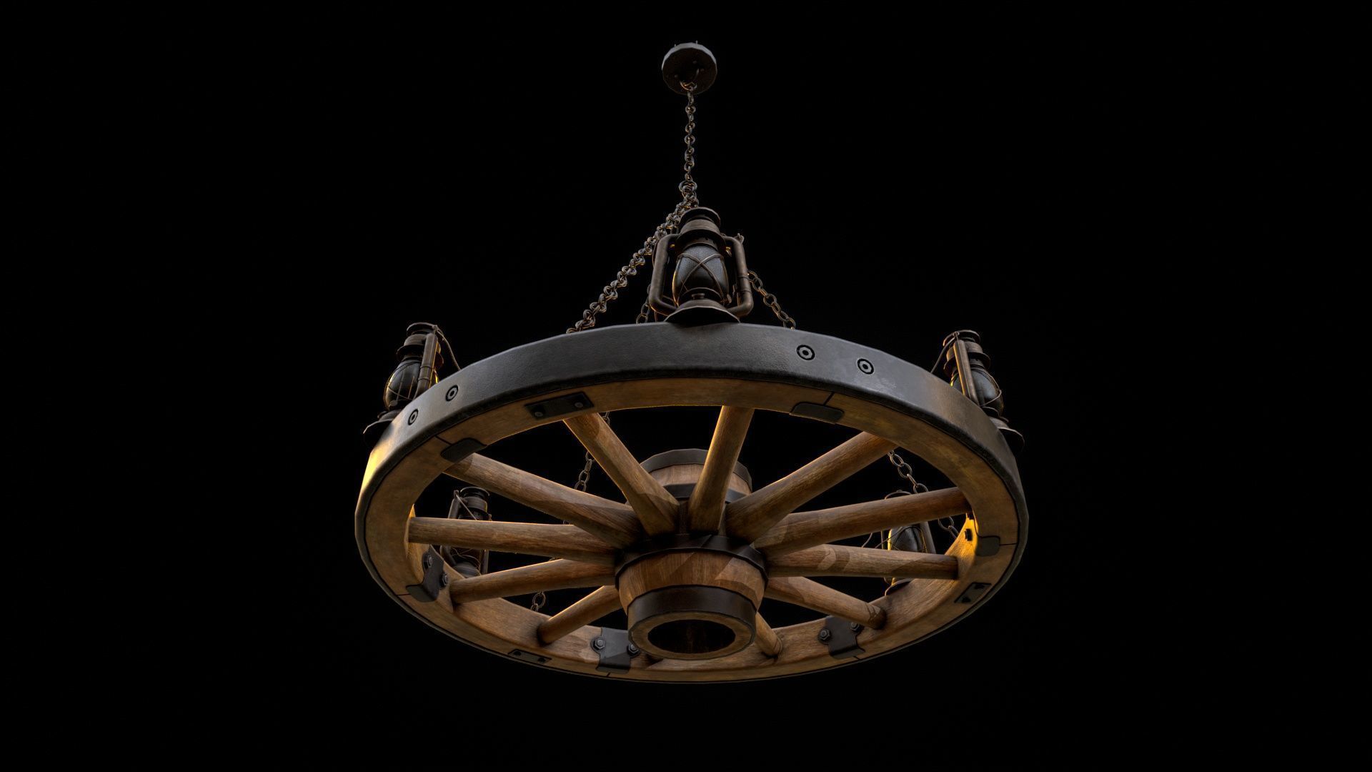 Wagon Wheel Chandelier 02 Low-poly 3D model_3