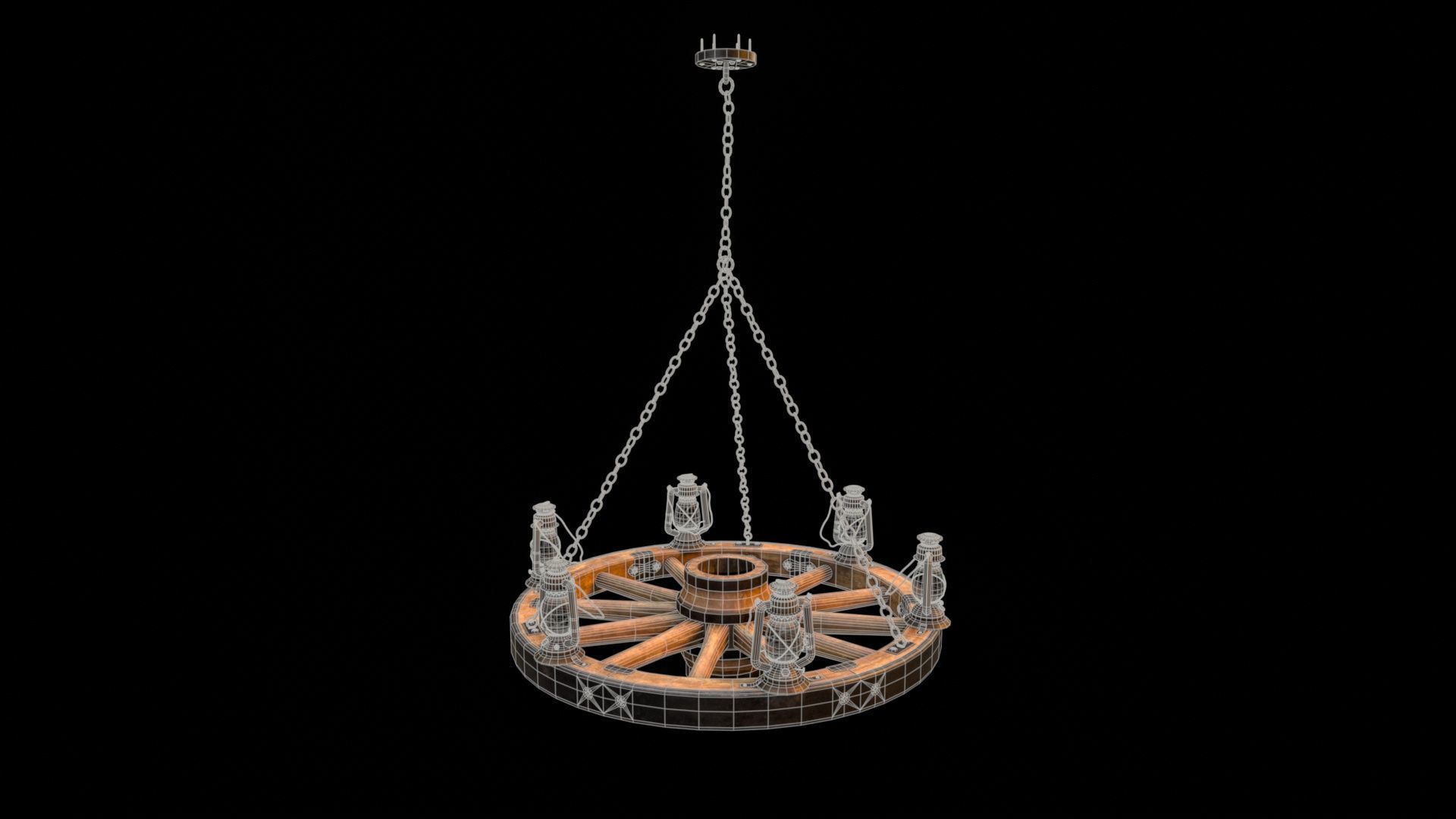 Wagon Wheel Chandelier 02 Low-poly 3D model_17