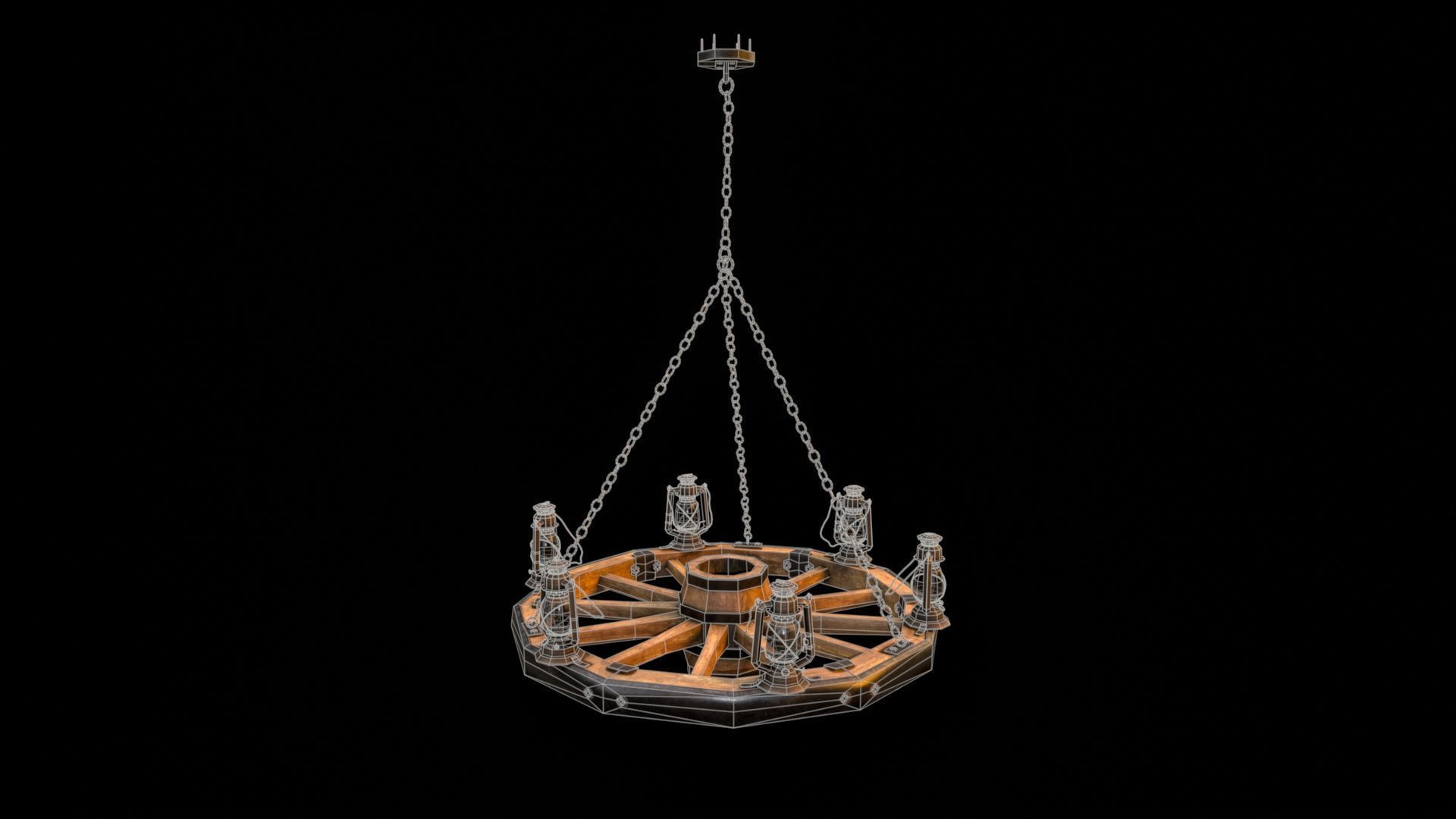 Wagon Wheel Chandelier 02 Low-poly 3D model_19