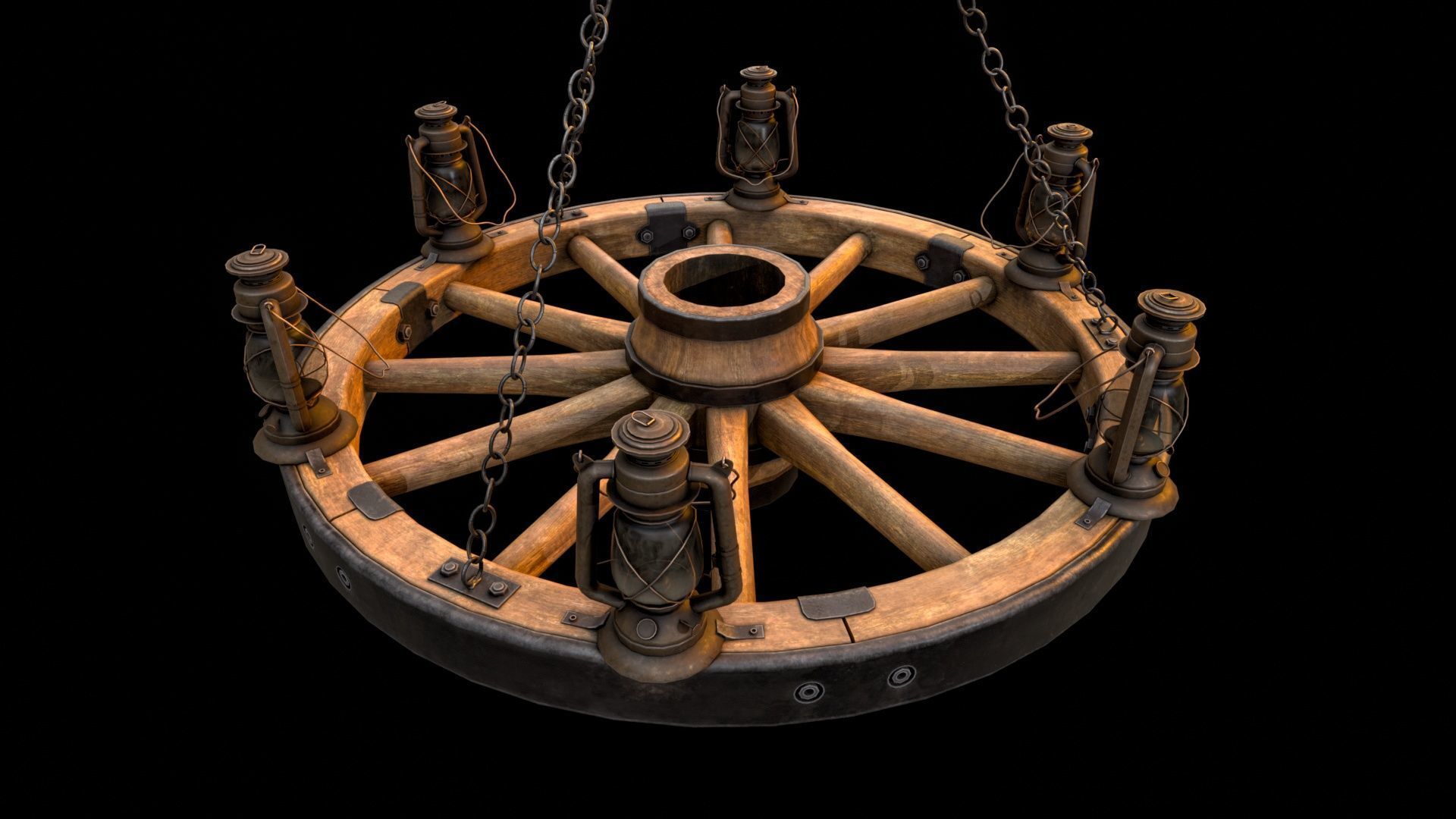 Wagon Wheel Chandelier 02 Low-poly 3D model_2