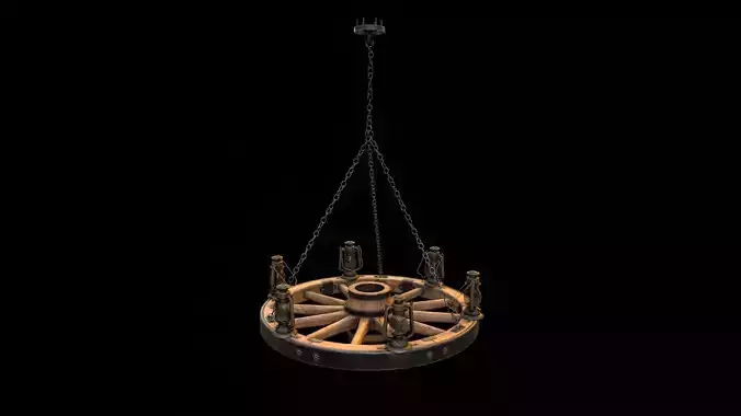 Wagon Wheel Chandelier 02 Low-poly 3D model
