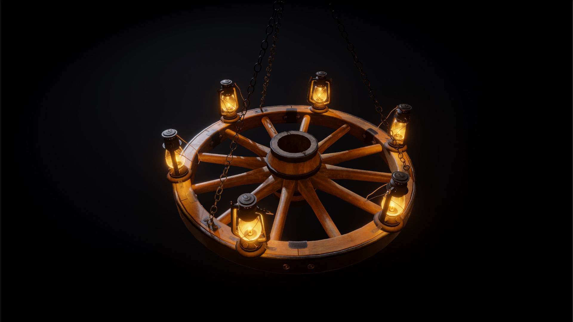 Wagon Wheel Chandelier 02 Low-poly 3D model_6