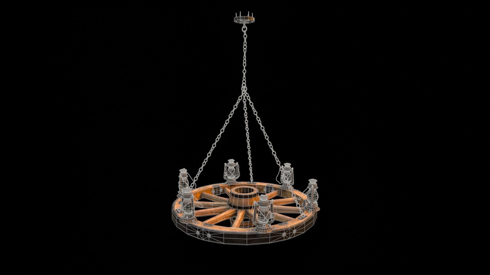 Wagon Wheel Chandelier 02 Low-poly 3D model_18