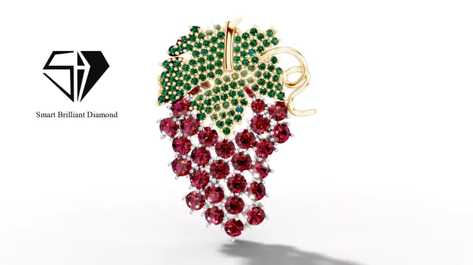  Ruby Emerald Grape Vine Brooch 3D Model  jp0232