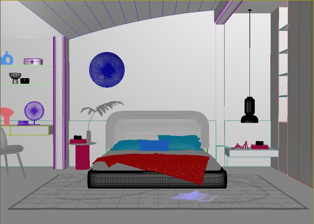 Comfortable bedroom interior scene 3D model_7