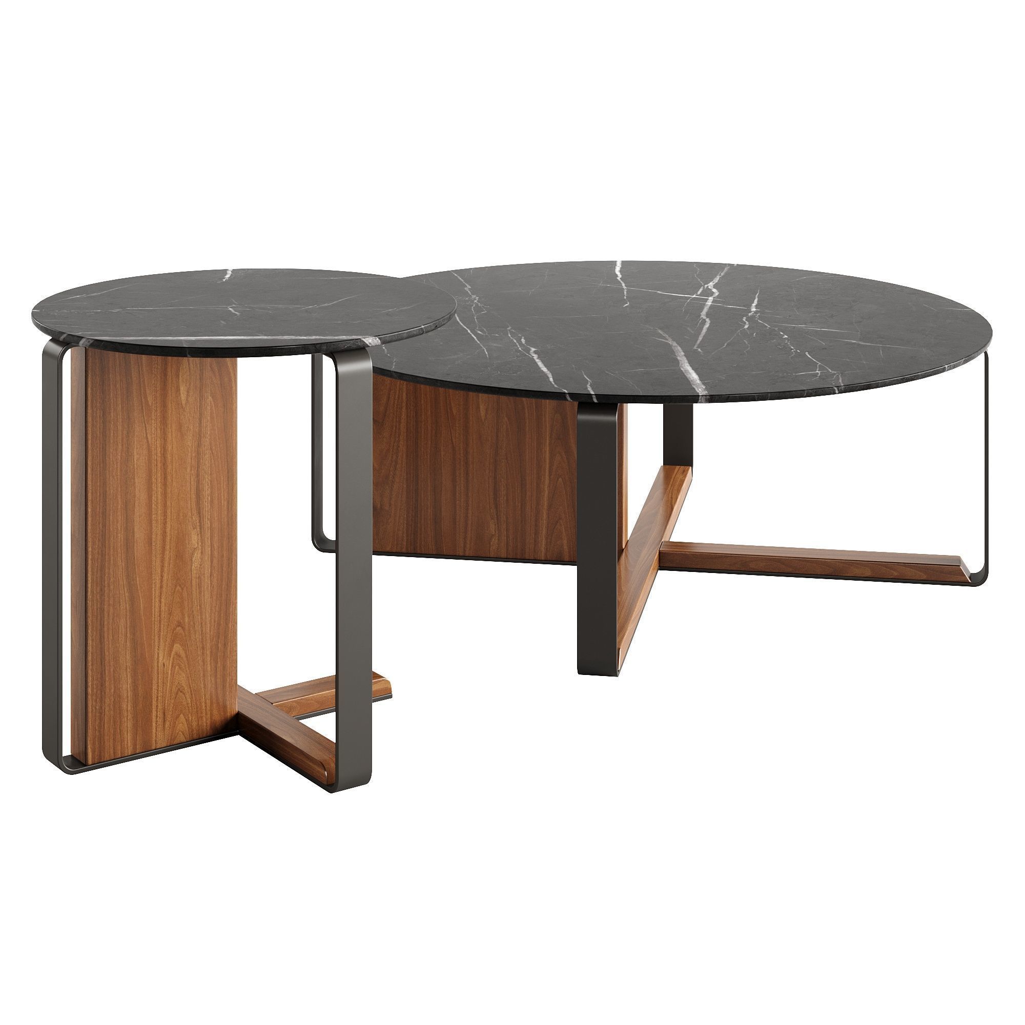 Coffee table with wood finish and marble top 3D model_5