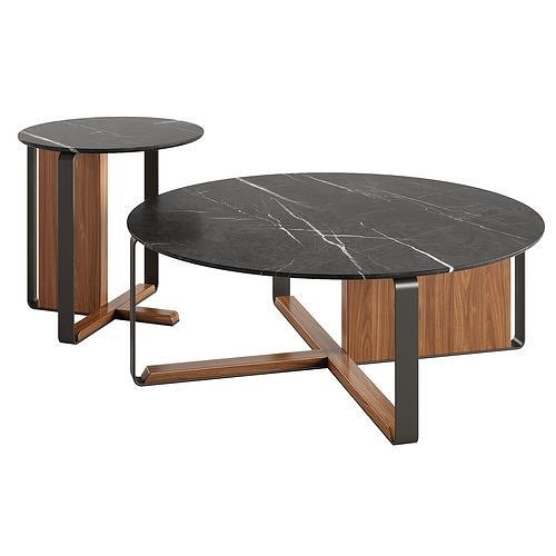 Coffee table with wood finish and marble top 3D model