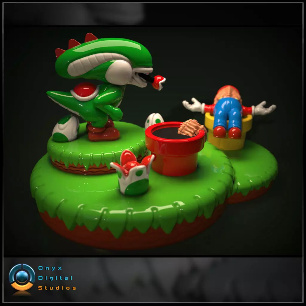 3D printable yoshi alien mashup - Mario alien mashup 3D print 3D print model_0
