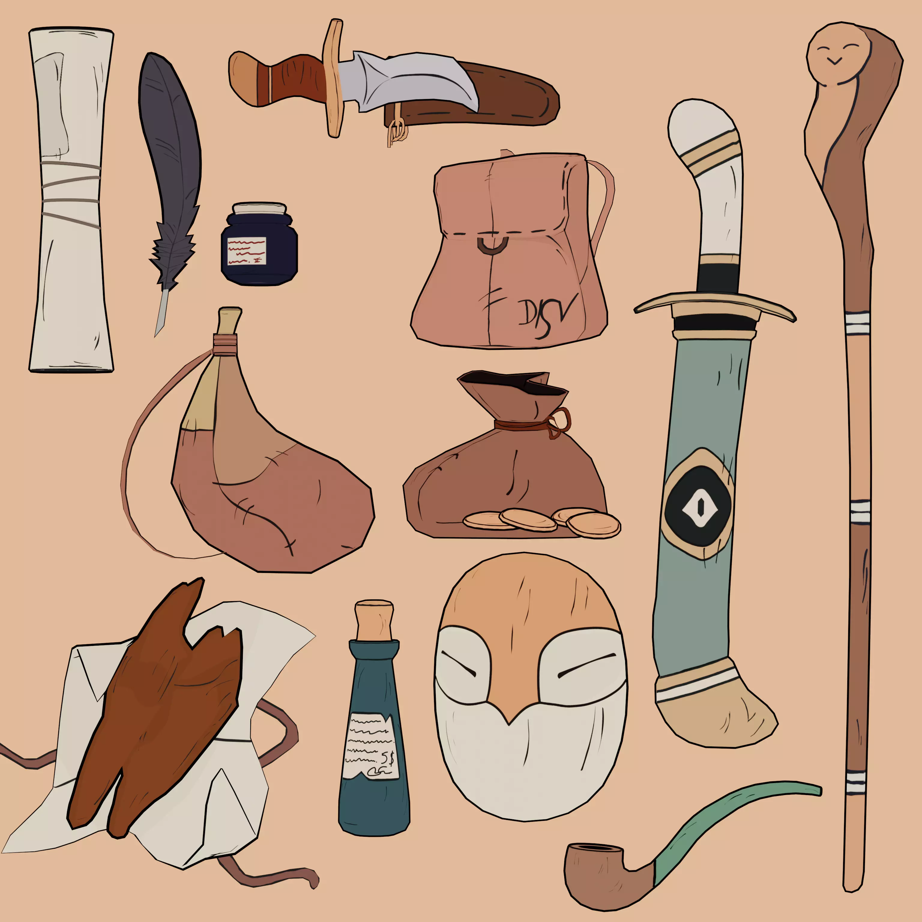 Stylized Drawn Pack 25 Inventory Check Low-poly 3D model_0