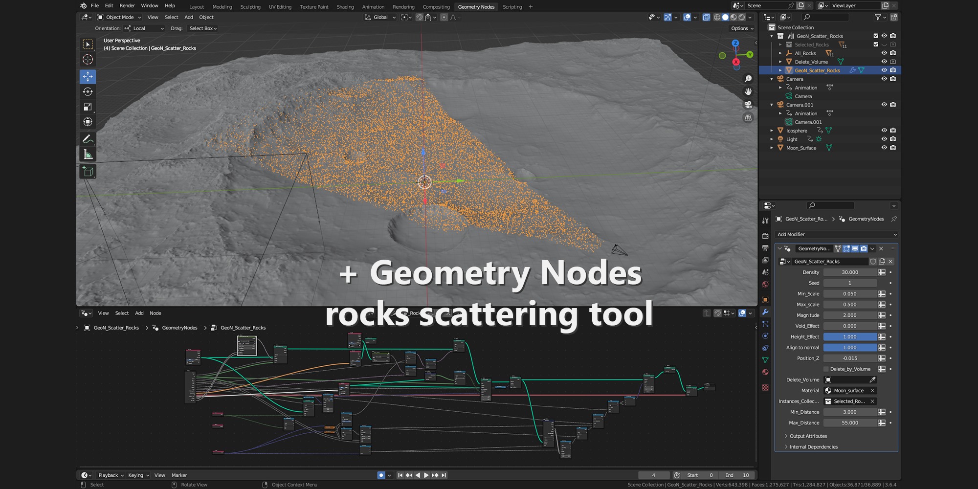 Blender Moon Terrain 4K maps and rocks 3D model_4