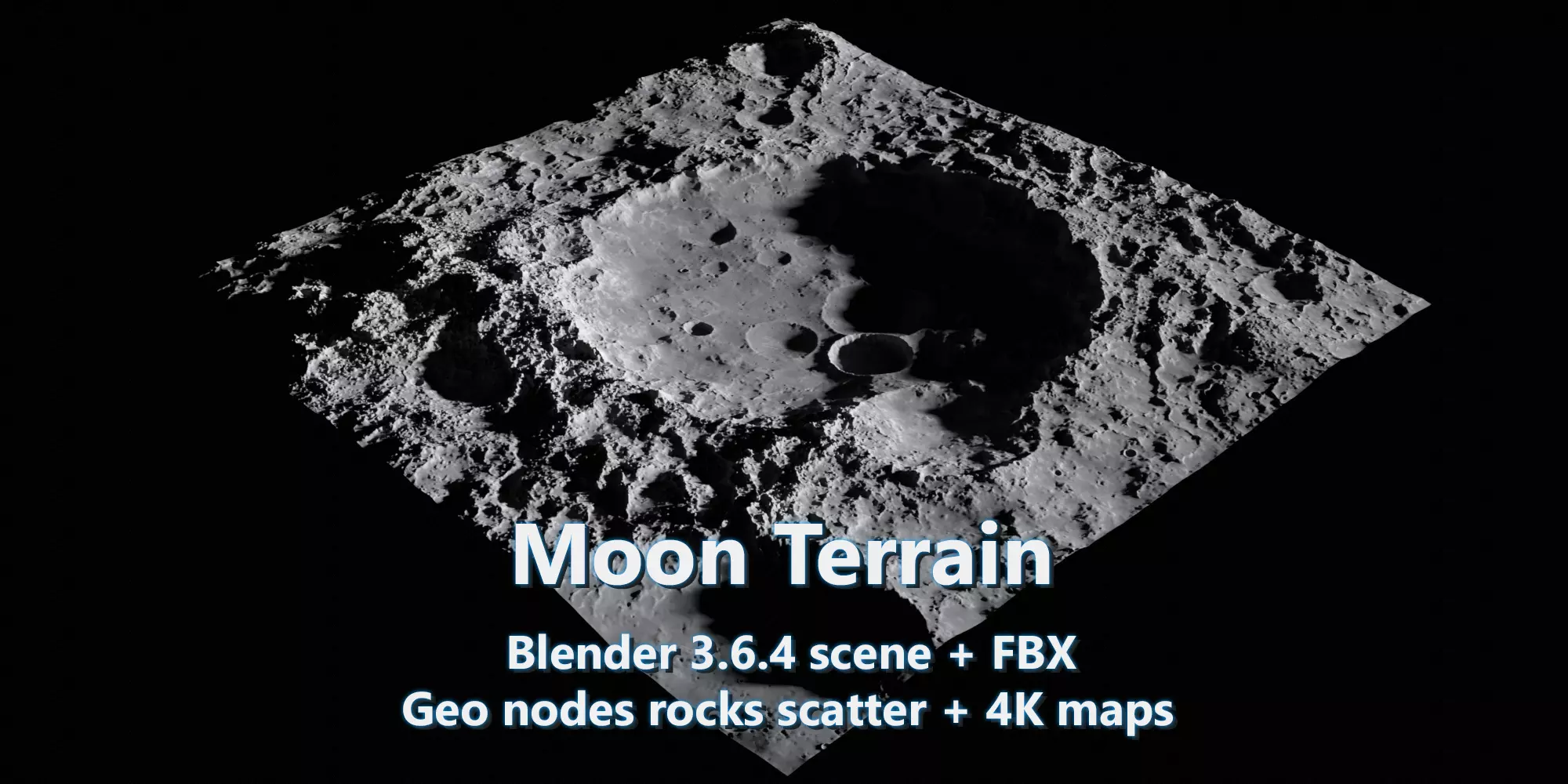Blender Moon Terrain 4K maps and rocks 3D model_0