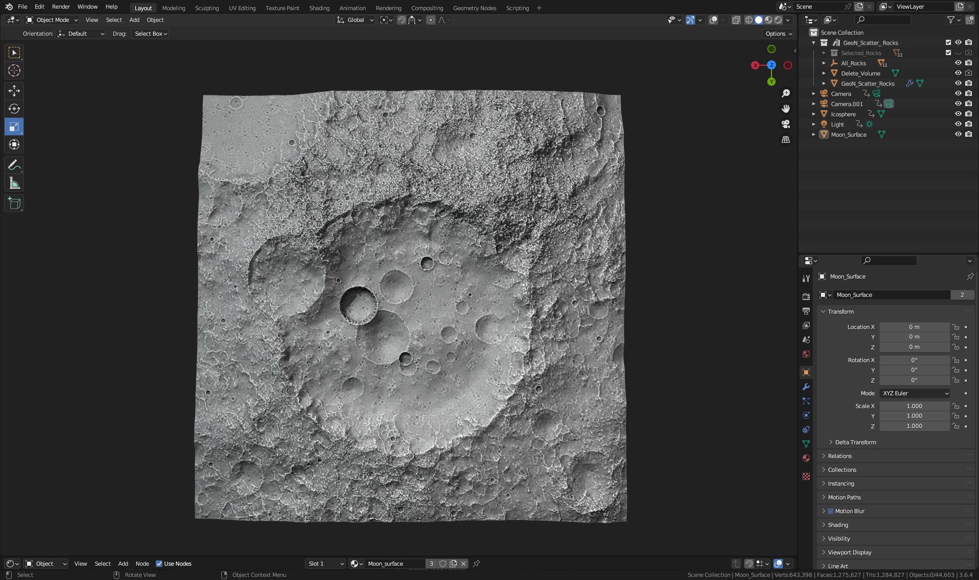 Blender Moon Terrain 4K maps and rocks 3D model_1
