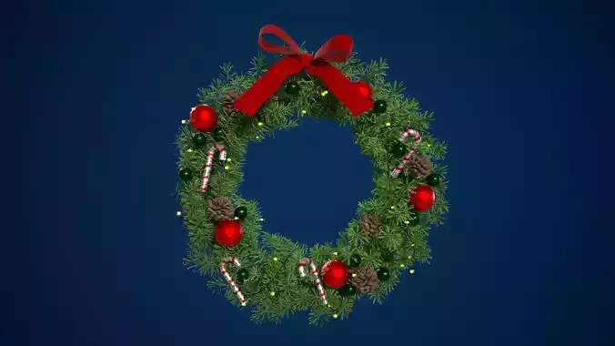 Festive Evergreen Christmas Wreath Low-poly 3D model