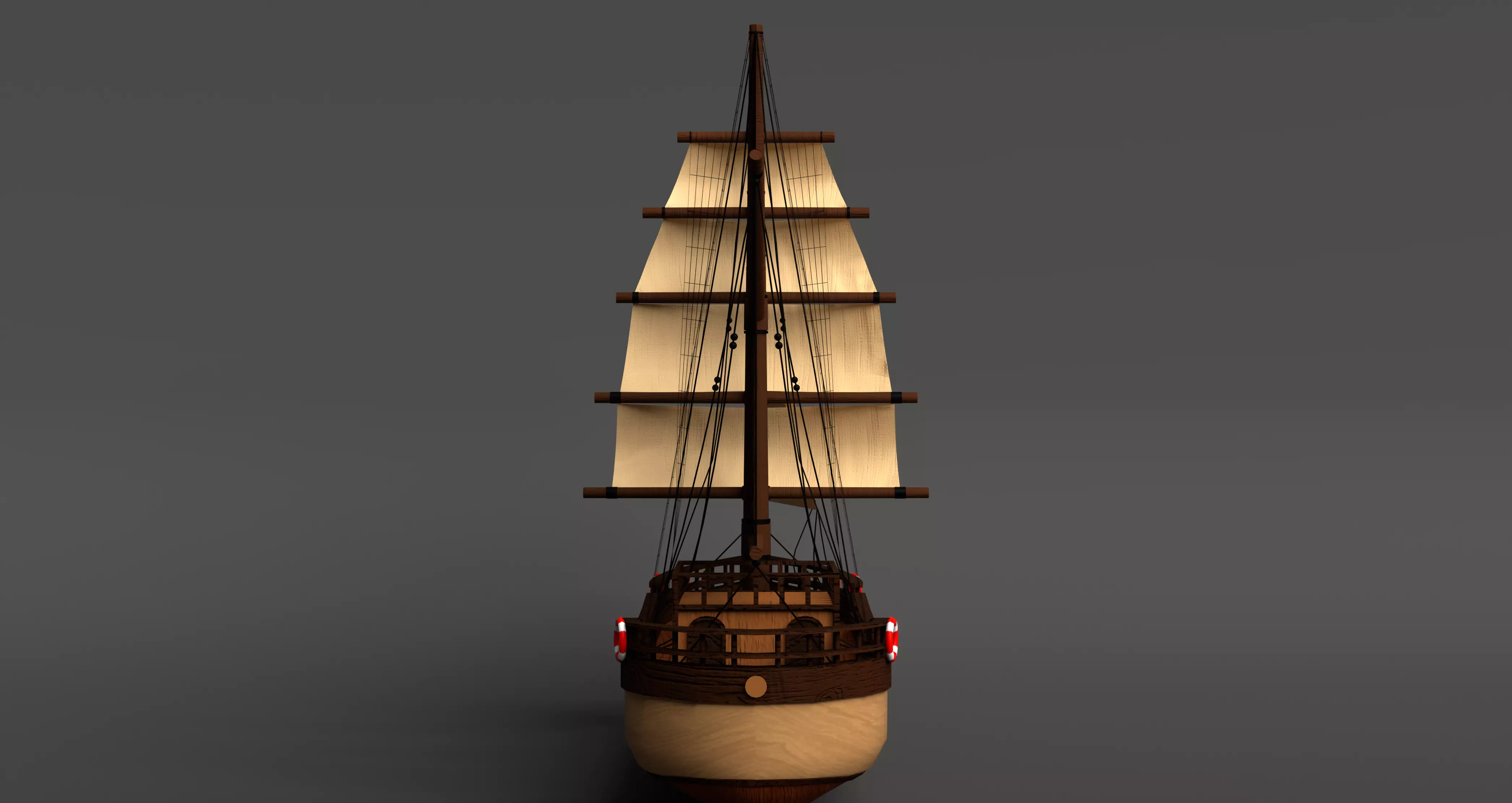 Old Sailing Boat Low-poly 3D model