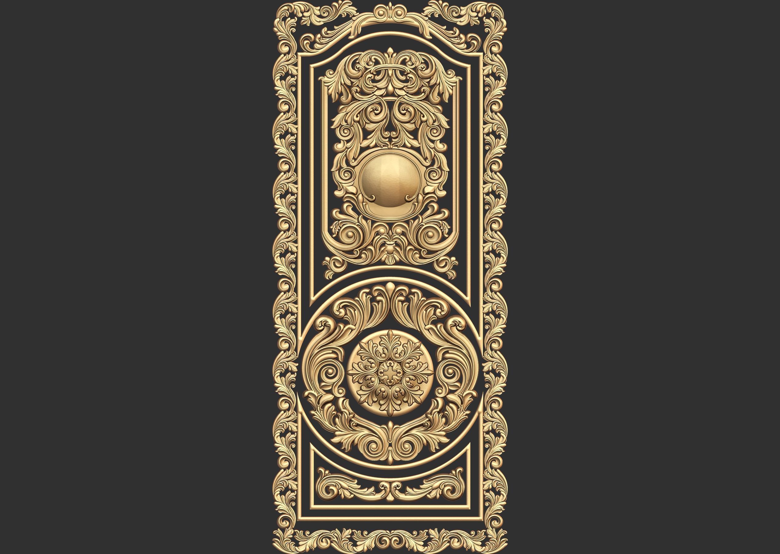  double door  classical design antique carved 3D model_2