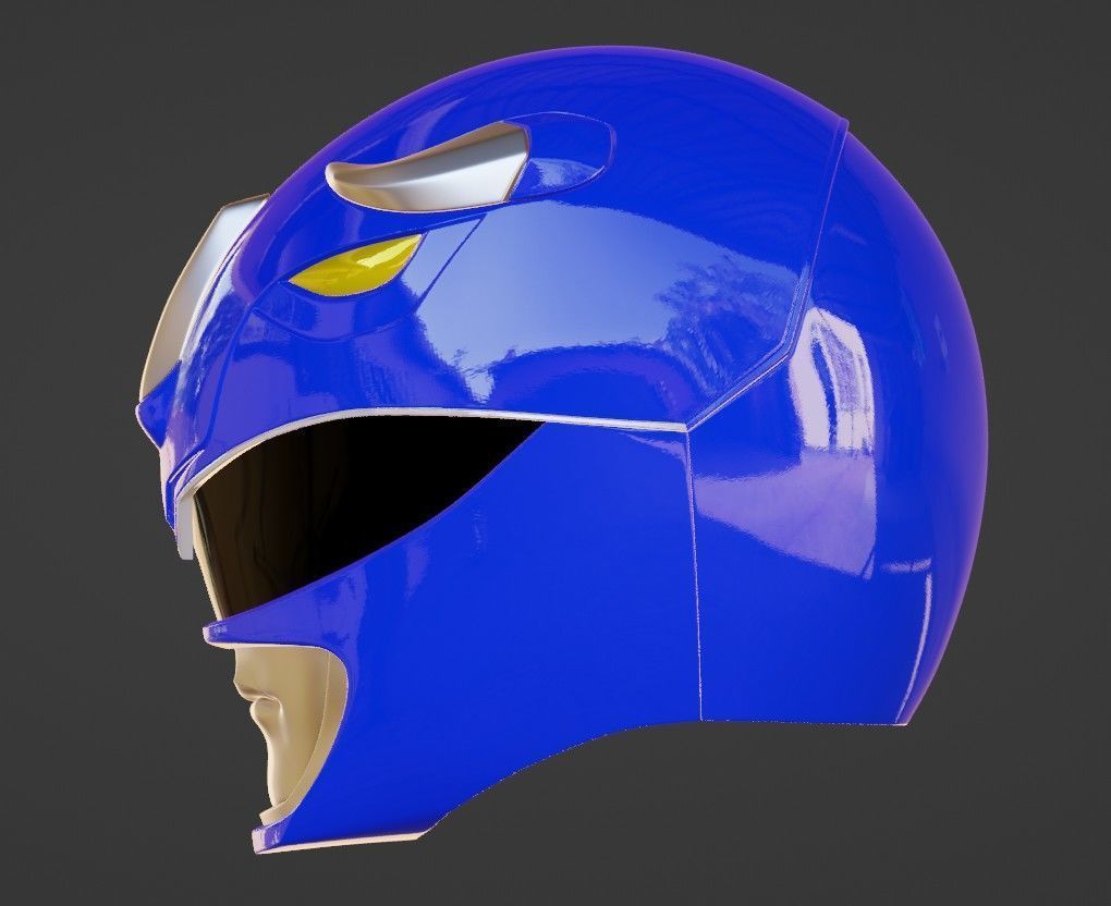 POWER RANGERS MMPR BLUE RANGER V2 HELMET 3D print model_2