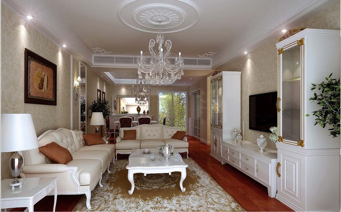 posh drawing room interior with chandelier 3d model max posh drawing room interior with chandelier 3d model max