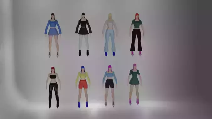 8 Low Poly Characters with Customizable Clothes and Hair