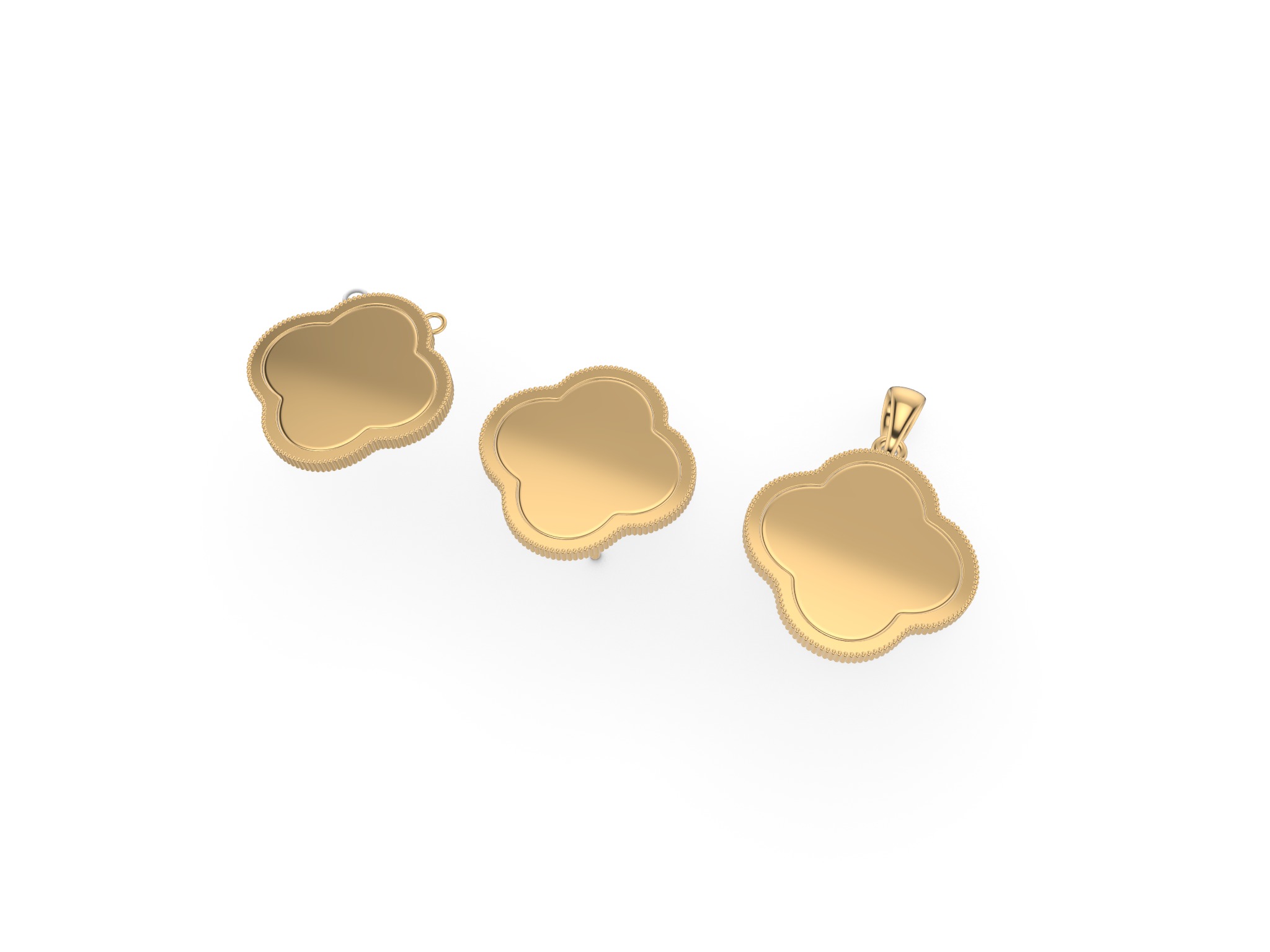 Clover Design Necklace Earrings Set  3D print model_9