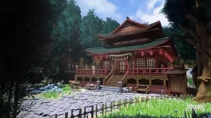 Stylized Japanese Shrine Environment Low-poly 3D model
