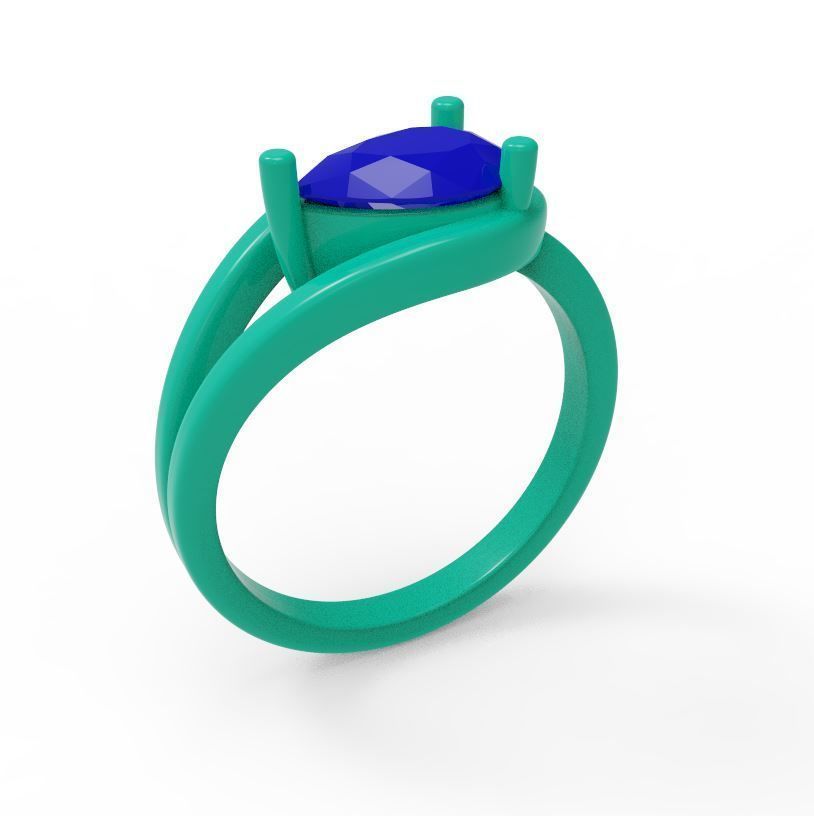 Pear diamond ring 3D print model_1
