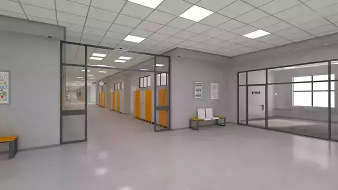 School Hallway Interior Scene 3D model