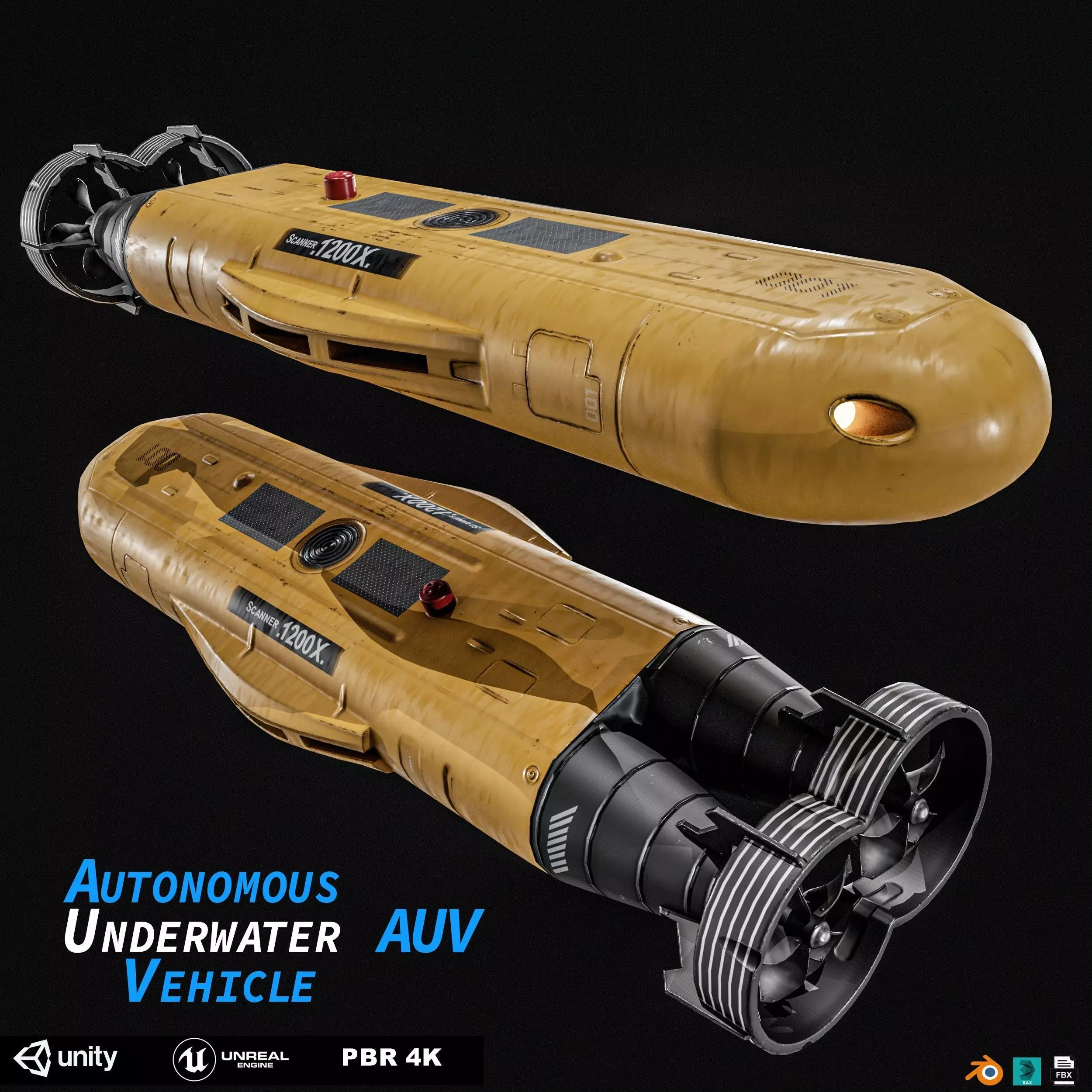 Autonomous Underwater Vehicle  AUV Low-poly 3D model_0