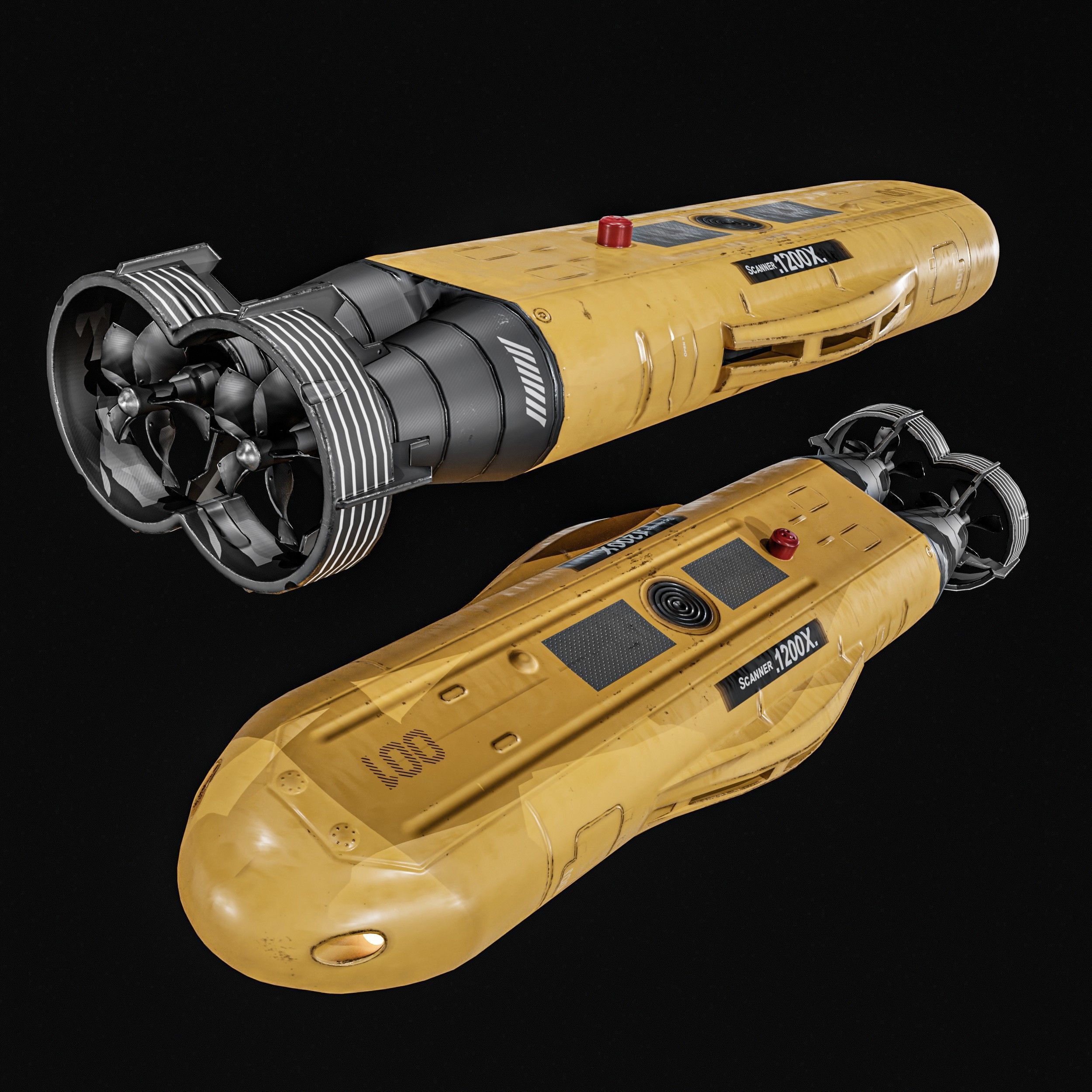 Autonomous Underwater Vehicle  AUV Low-poly 3D model_1