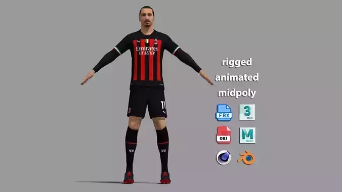 T-Pose Rigged Ibrahimovic AC Milan 22-23