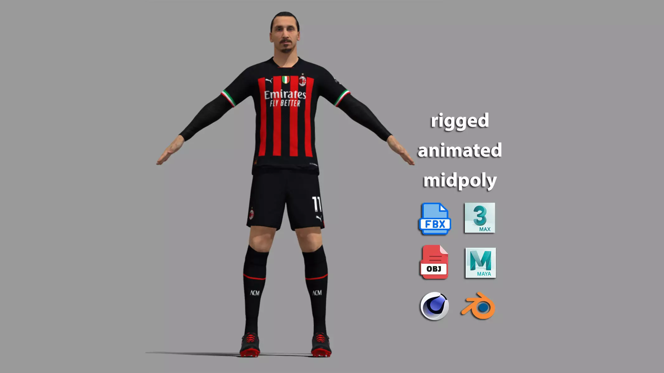 T-Pose Rigged Ibrahimovic AC Milan 22-23 3D model