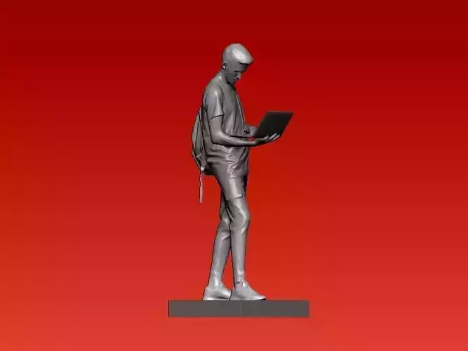  Young man pressing laptop model - 3D print