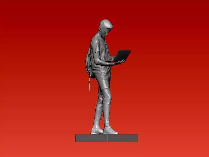 Young man pressing laptop model - 3D print 3D print model