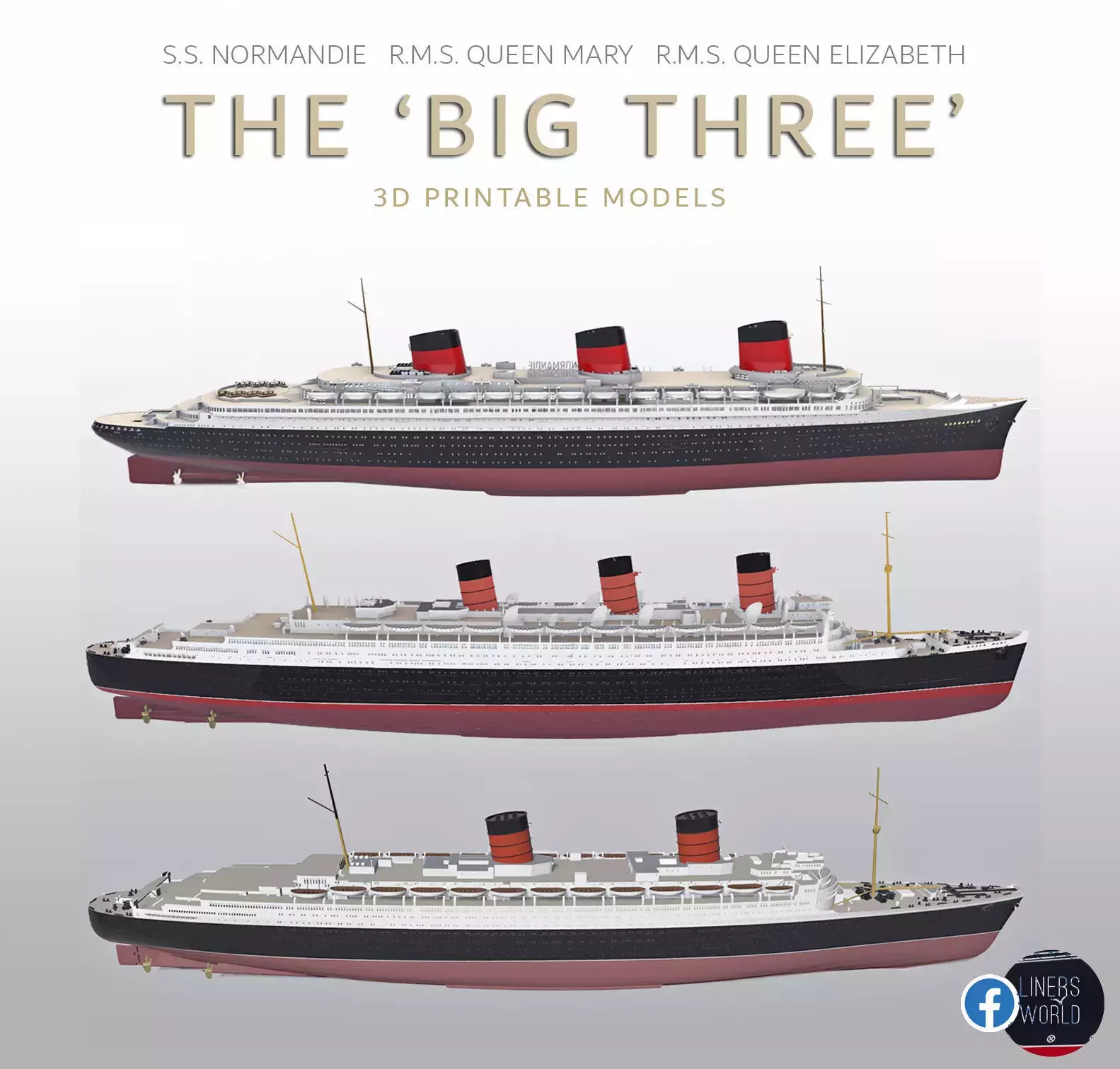 Normandie Queen Mary Queen Elizabeth the Big 3 ocean liners 3D Model Collection_0