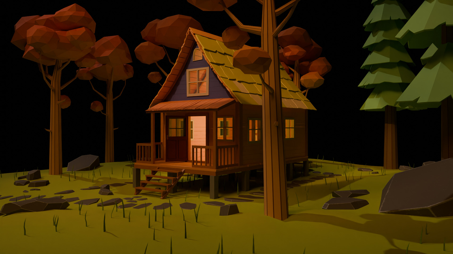 Cartoon Forest Cabin Low-poly 3D model_6