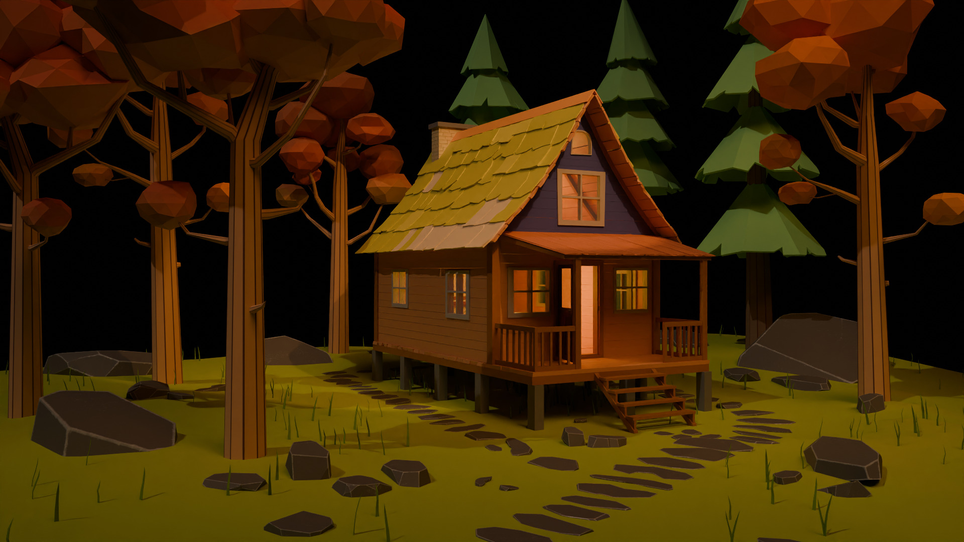 Cartoon Forest Cabin Low-poly 3D model_5