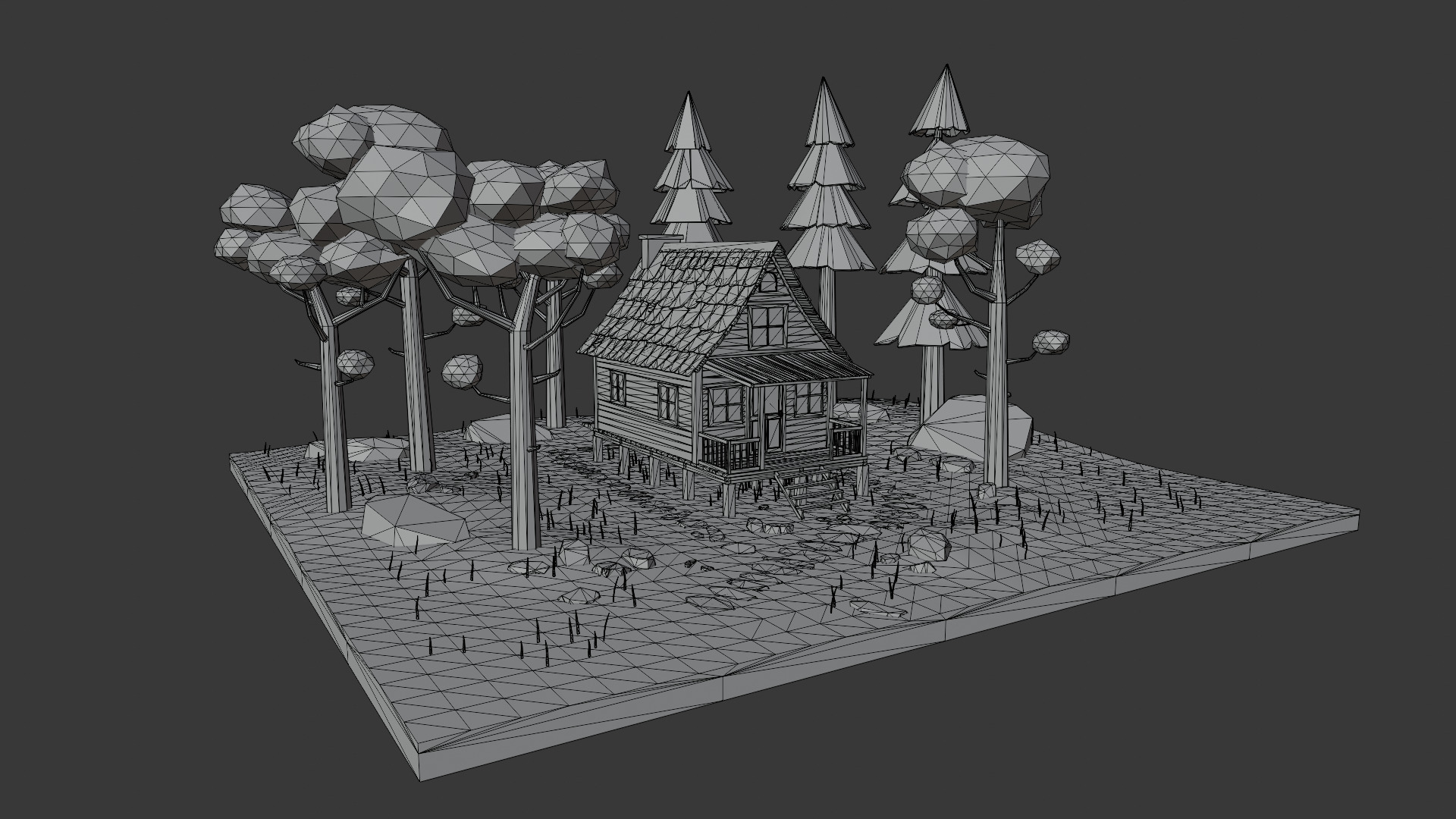 Cartoon Forest Cabin Low-poly 3D model_9