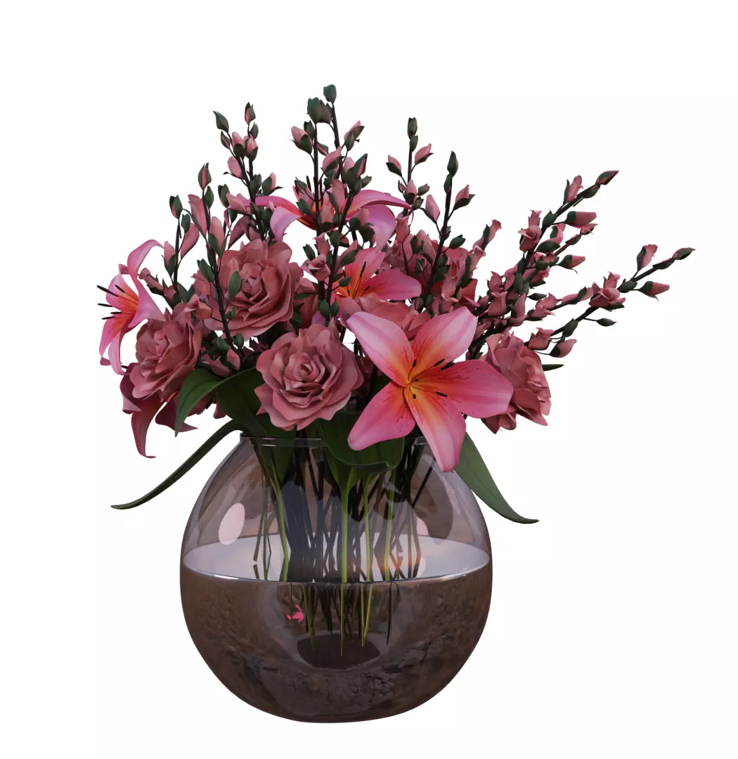 PINK BOUQUET with Lilies and Roses Free 3D model
