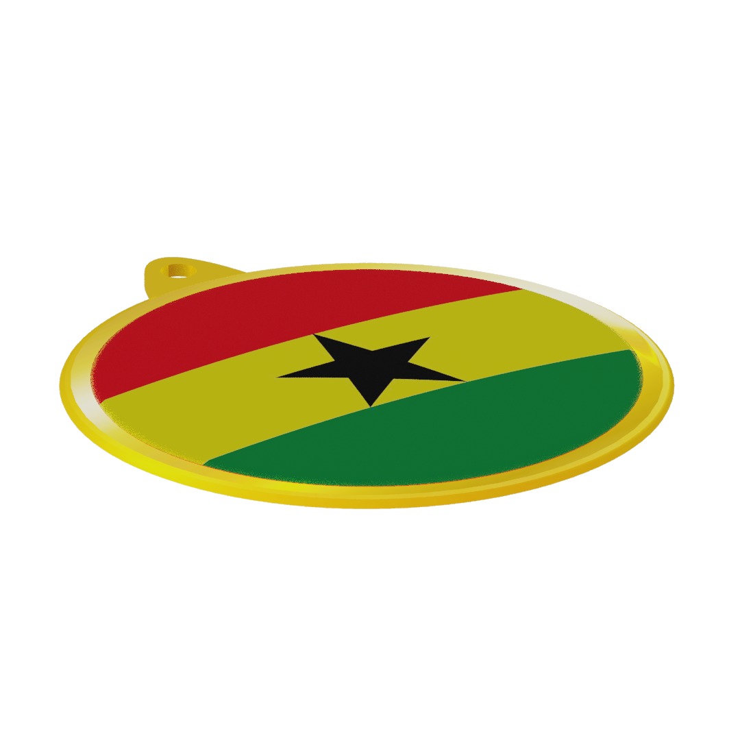 Ghana Flag on luxury Golden Medal Badge 3D model_8