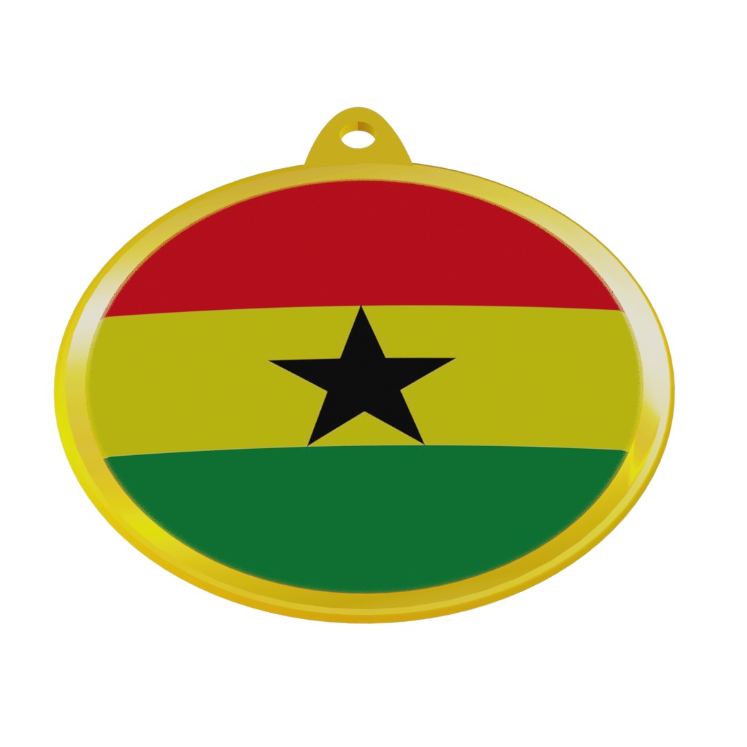 Ghana Flag on luxury Golden Medal Badge 3D model_4