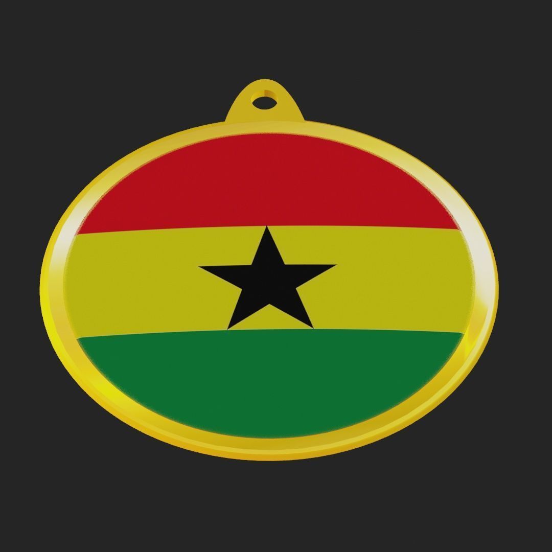 Ghana Flag on luxury Golden Medal Badge 3D model_28