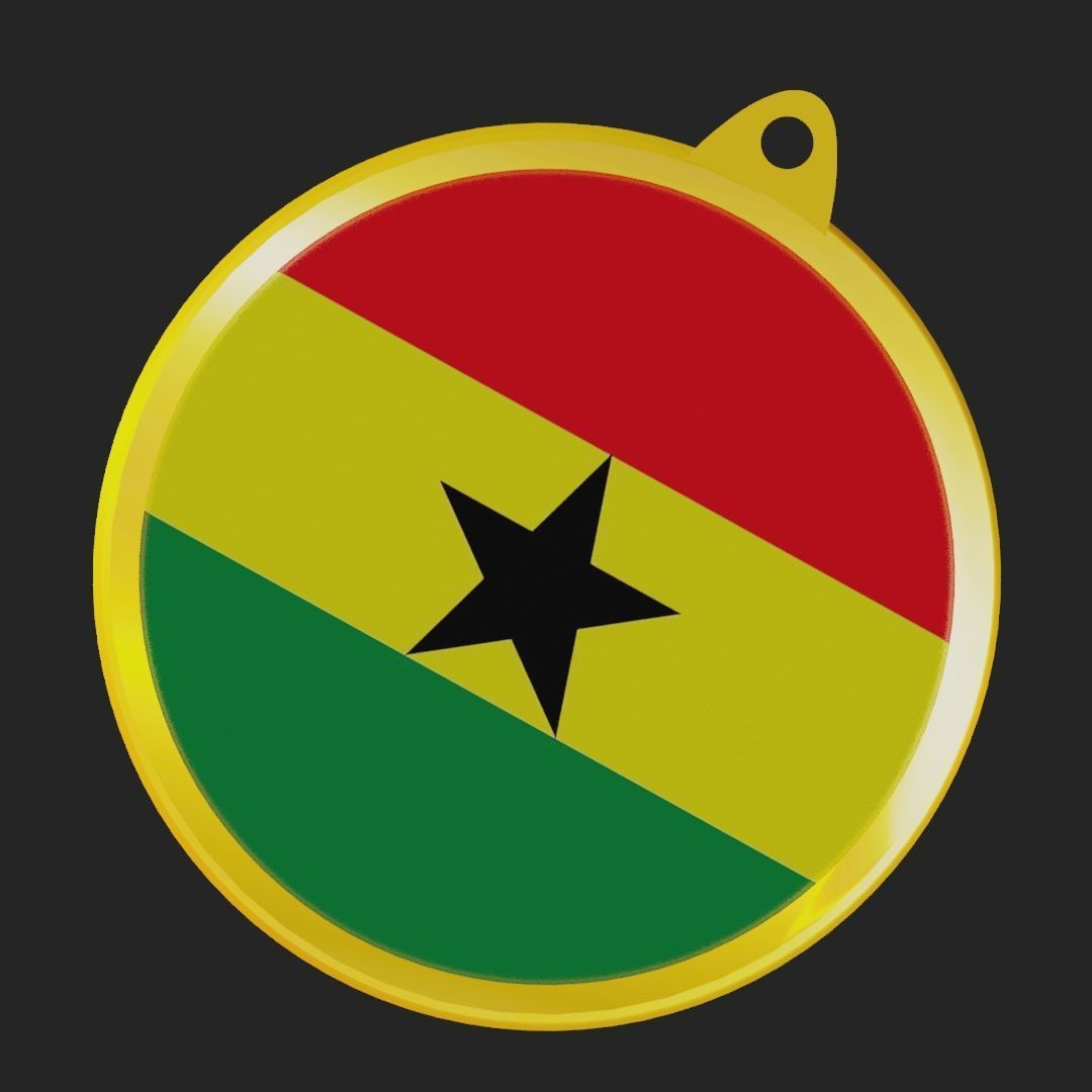 Ghana Flag on luxury Golden Medal Badge 3D model_25