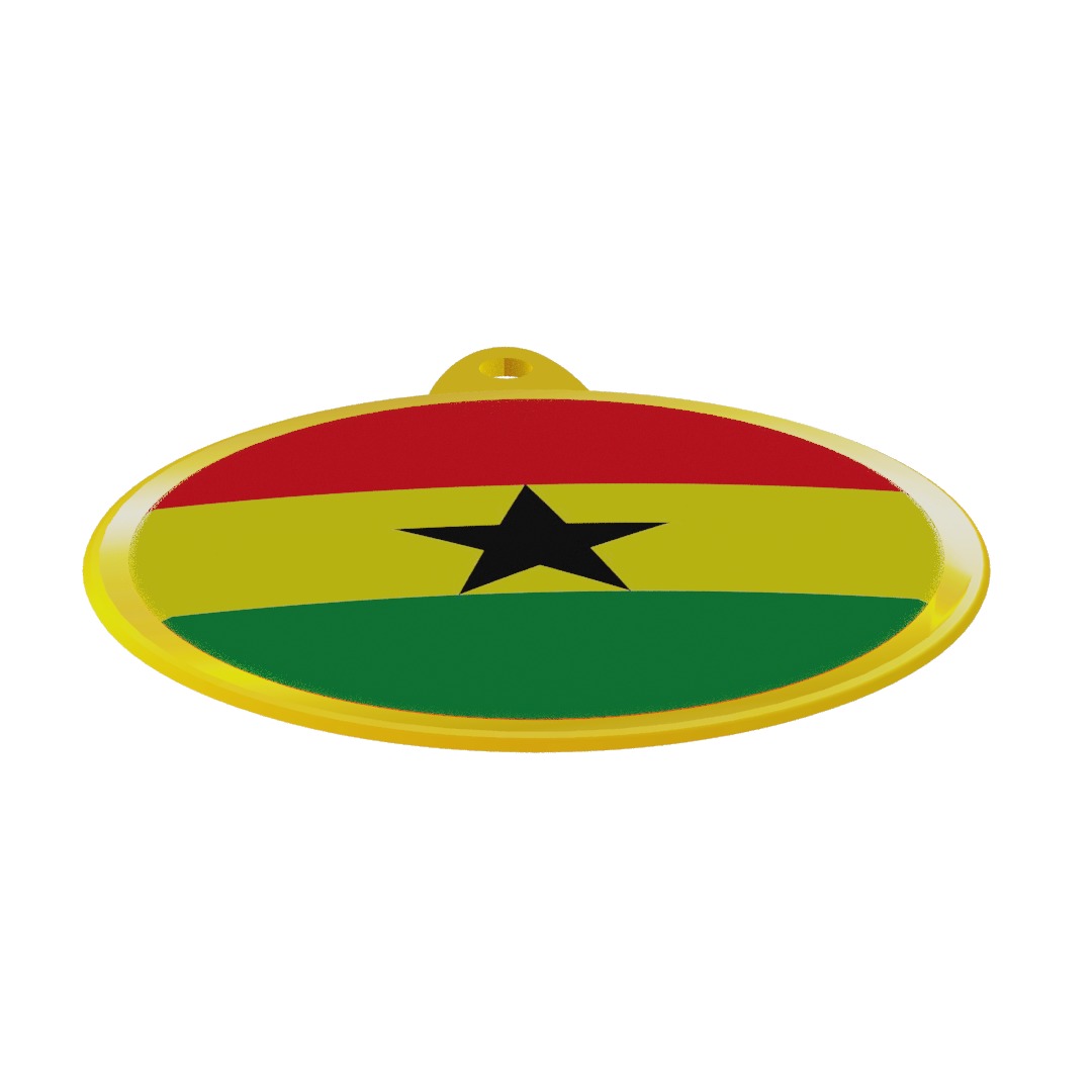 Ghana Flag on luxury Golden Medal Badge 3D model_9